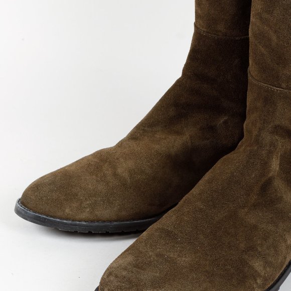 Stuart Weitzman 5050 Mane Fringe Olive Suede Leather OTK Boots - Picture 6 of 11